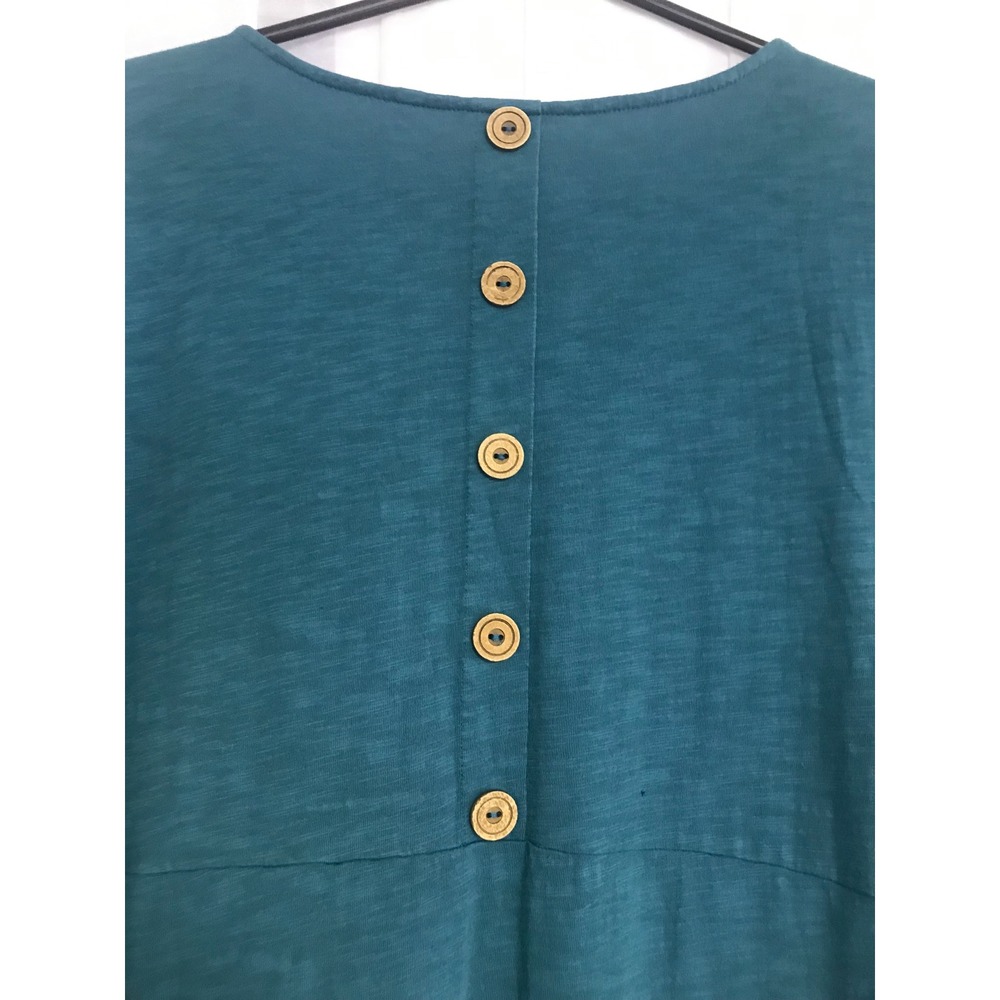 Soft Surroundings Teal Blue Slub Cotton Midi Dress Wooden Buttons Womens Medium - Picture 7 of 7